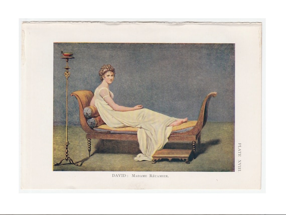 Vintage 1960 Jacques Louis David “Madame Récamier” Portrait Art Print Vintage 1960 Jacques Louis David “Madame Récamier” Portrait Art Print