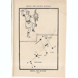 H. 1944 Orion - STERNBILDER PORZELLAN DRUCK - original vintage Astronomie Druck - Sternenkarte - himmlische Lithographie - der Jäger