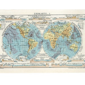 c. 1903 MAPA DEL MUNDO • AMÉRICAS • mapa antiguo original • impresión antigua • Mapa del mundo • Europa, África, Australia, Asia, Antártida, Oceanía...