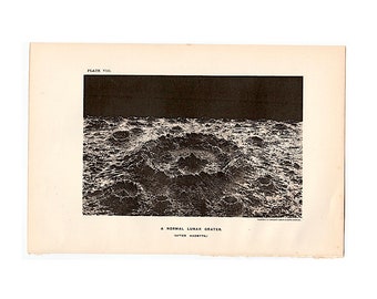 c. 1891 LUNAR CRATER lithograph • original antique print • celestial print • astronomy print • lunar landscape • Moon print • Moon crater