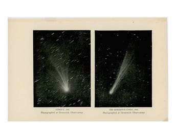 c. 1925 COMET lithograph - original vintage print • astronomy print - Morehouse Comet of 1908 - icy small Solar System body