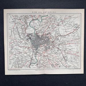 c. 1903 MAP OF ROME lithograph • original antique map - antique print • Italy map - city plan of Rome, Italy - Ancient Rome - Roma, Italia