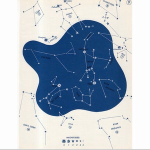 CONSTELLATION STAR MAP c. 1966 - impresión de astronomía vintage - impresión celeste azul - no 9 - constelaciones del norte