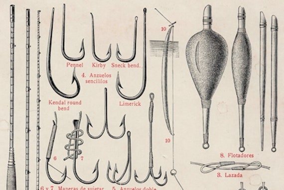 C. 1900 FISHING LURES TACKLE Lithograph Original Antique Print Fish Bait  Hooks Angler Flies Antique Fishing Tackle -  Canada