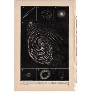 1884 NEBULA STARS original antiga impressão de astronomia celestial - placa IV - andromeda ursa virgem lyra unicórnio