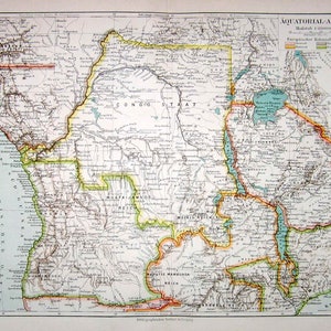 1894 equatorial africa map original antique map print angola congo mosambique