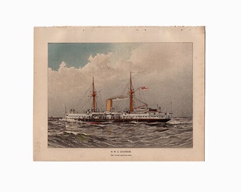 c. 1889 HMS COLOSSUS BATTLESHIP lithograph • original antique print • Her Majesty's Navy • naval • nautical • maritime • ship print