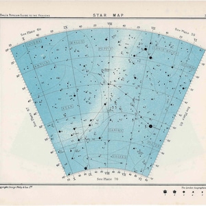 c. 1955 estrella arco mapa 66 constelaciones original vintage impresión celestial