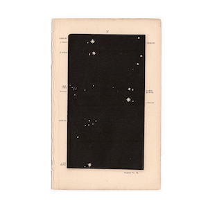 RARE ! c. Carte des étoiles, gravure de 1857 • gravure ancienne originale • gravure d'astronomie • céleste • Constellation Cancer Canis Minor Gemini • étoiles