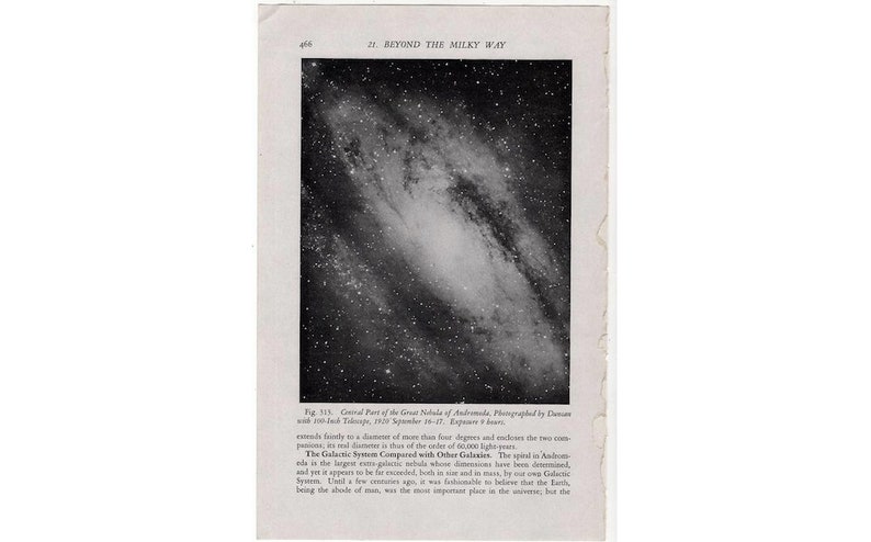 c. 1946 ANDROMEDA NEBULA print original vintage celestial astronomy print central part of the great nebula image 1