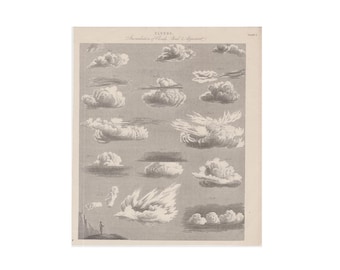 c. 1833 NUBES Y METEOROLOGÍA impresión • impresión antigua original • impresión del tiempo • impresión de nubes • impresión de la atmósfera • impresión de inóculo de nubes