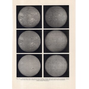 May include: Six black and white photographs of the sun, showing different sunspots and solar flares. The images are arranged in a grid of three rows and two columns.