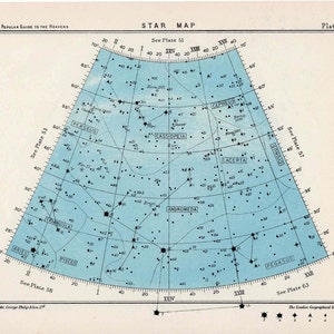 c. 1955 STAR MAP 51 original antique PRINT celestial print astronomy print constellation of North Pole Northern Hemisphere stars image 4