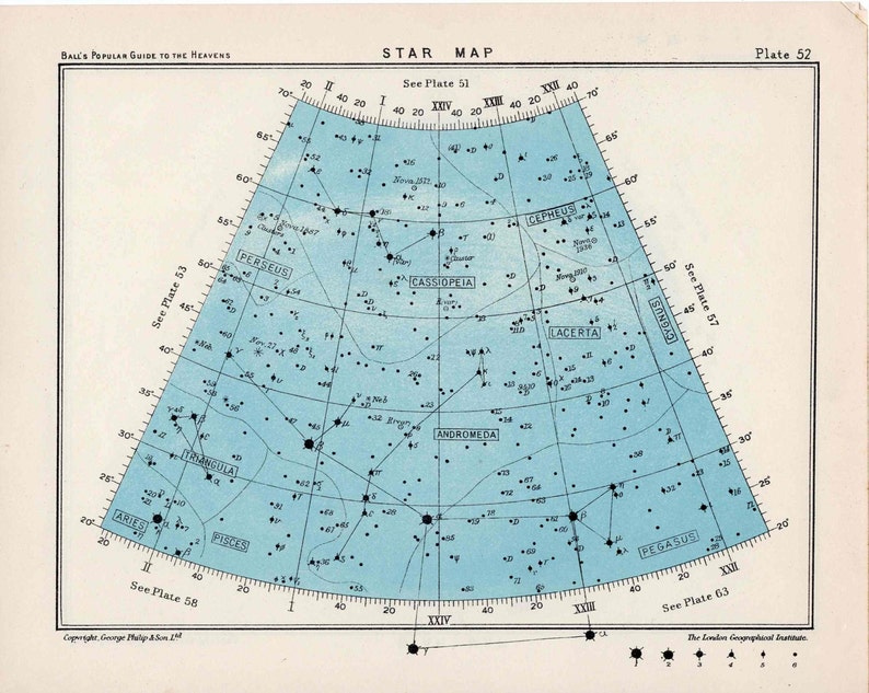 c. 1955 STAR MAP 51 original antique PRINT celestial print astronomy print constellation of North Pole Northern Hemisphere stars image 4