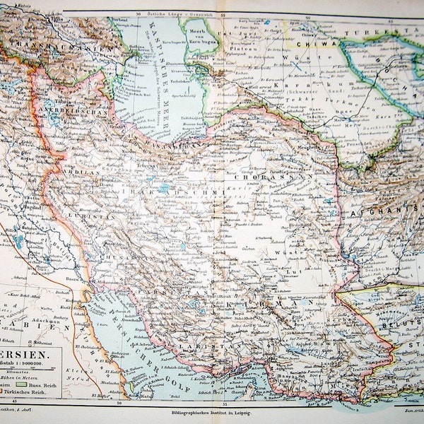 persia map original 1889 print