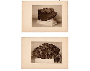 1934 METEORIC IRONS Drucke • Original Vintage Astronomie Lithographien - das Willamette Meteor Eisen & das Cape York Meteoriten Eisen