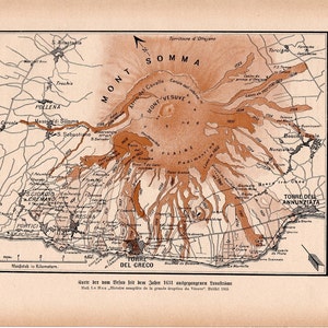 c. 1900 MOUNT VESUVIUS VOLCANO print • original antique print - stratovolcano in the Gulf of Naples, Italy - Pompeii and Herculaneum