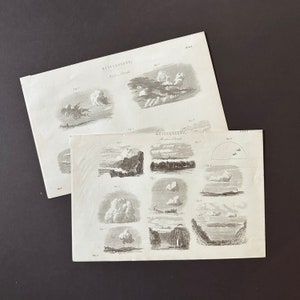 c.1880 CLOUD lithographs • set of 2 original antique prints • meteorology • weather print • cloud formations • cirrus, cumulus...