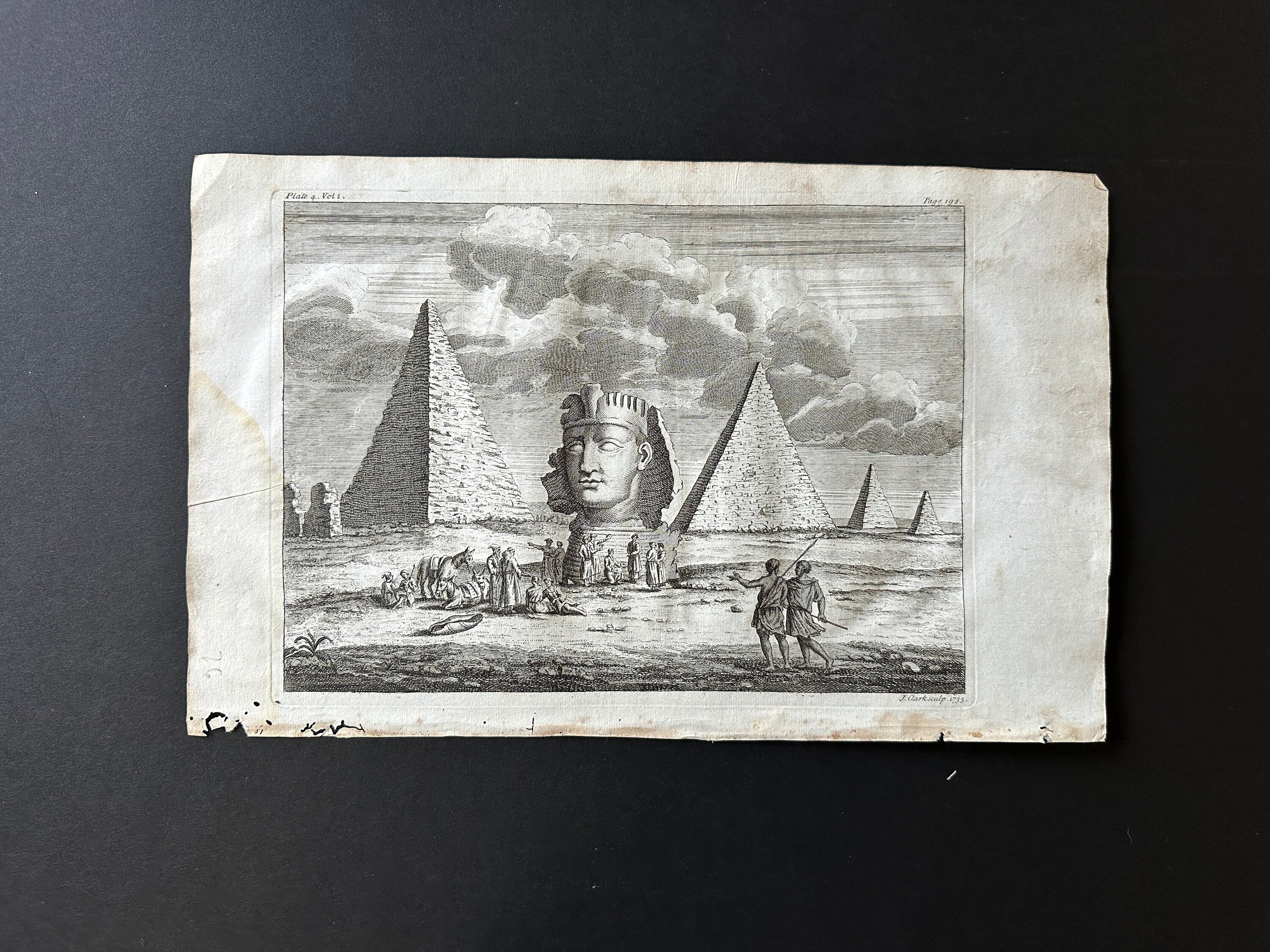 絵画 ANTIKIDS C. 1740 THE SPHINX & PYRAMIDS Engraving • Original Antique