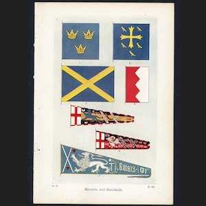 c. 1926 BANNERS & STANDARDS lithograph • original antique print • flags of the World • vexillology prints• National flags • obsolete flags