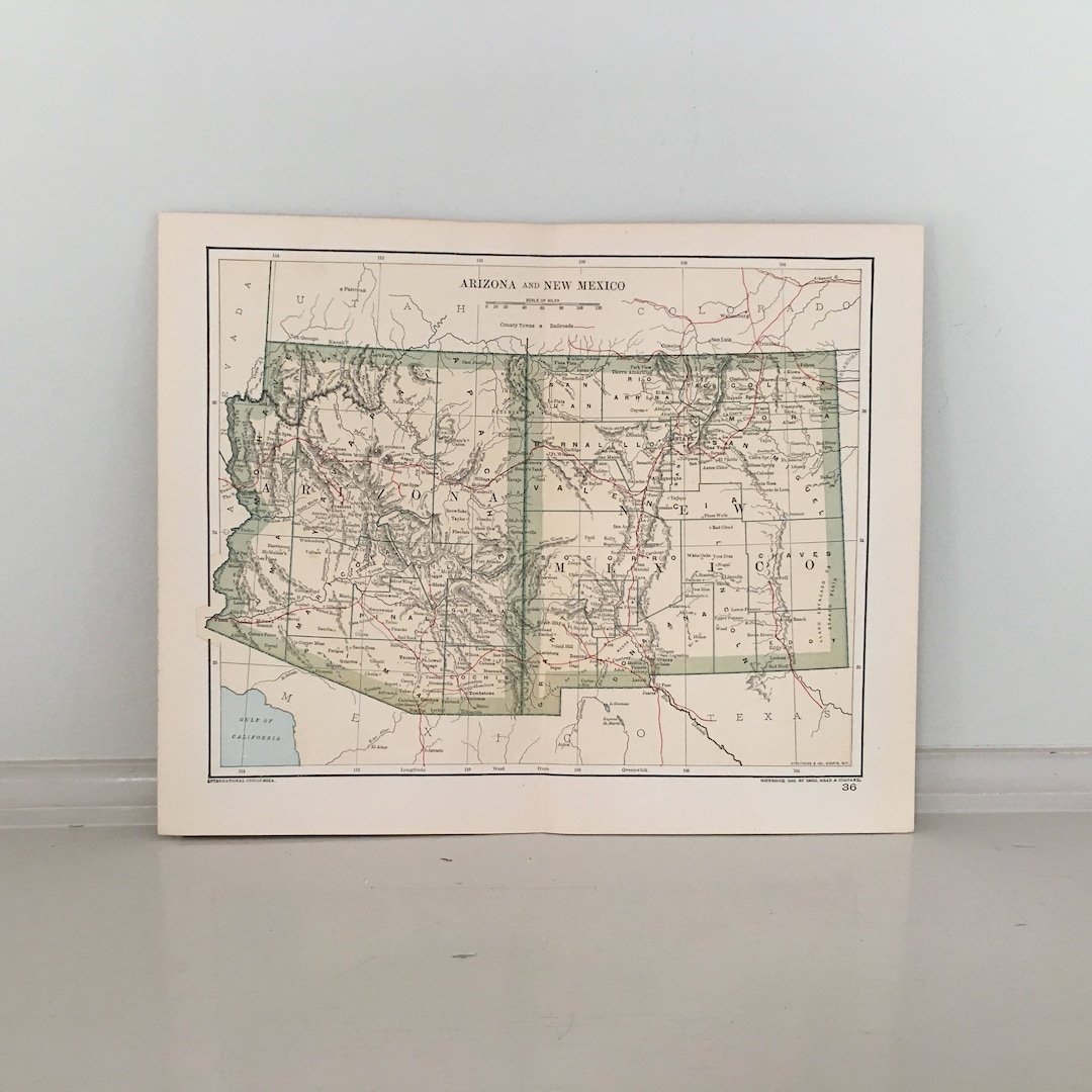 C. 1893 ARIZONA & NEW MEXICO Map - Antique Lithograph - United States ...