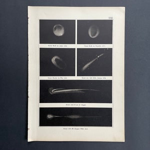 c.1892 FAMOUS COMETS lithograph • original antique print • astronomy print • celestial print • comet head • comet tail • Coggia comet •