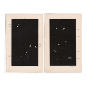 RARE ! c. Carte des étoiles de 1857 gravures • lot de 2 gravures anciennes originales • gravures d'astronomie • gravures célestes • constellation du taureau • étoiles