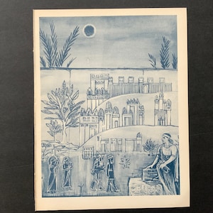 c. 1948 SOLAR ECLIPSE 763 BC. lithograph • original vintage print • celestial print • historical astronomy • first recording bas relief