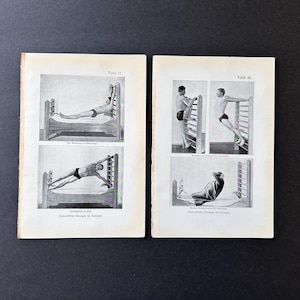 c. 1929 EXERCISE lithographs • set of 2 original antique prints • vintage male workouts • physical education • gym print • stretching