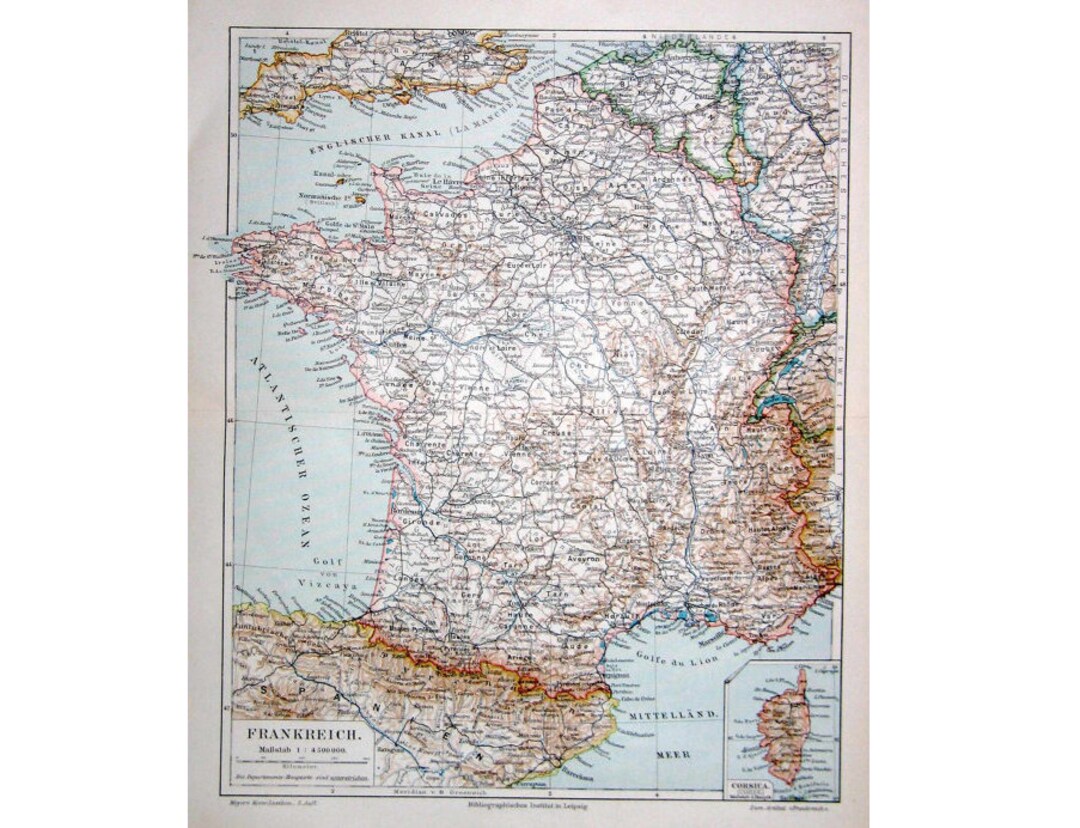 1894 FRANCE ANTIQUE MAP - Original Antique Print