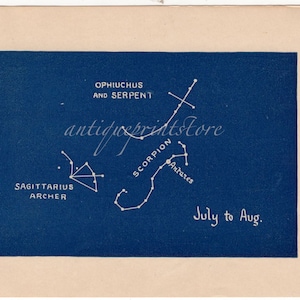 1909 SAGITTARIUS the archer mini constellation chart original antique unusual rare celestial astronomy print - ophiuchus serpent scorpion