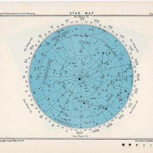 c. 1955 STAR MAP 51 • ORIGINAL ANTIQUE PRINT • celestial print • astronomy print • constelación del Polo Norte • Northern Hemisphere stars