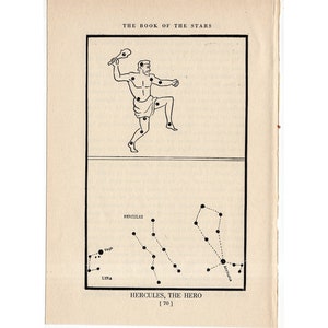 c. Hercules - STERNENBILDER lithogtaph - original vintage Astronomiedruck - Sternenkarte - Himmelslithographie - der Held
