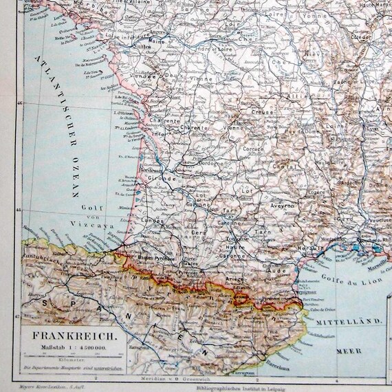 1894 FRANCE ANTIQUE MAP - Original Antique Print
