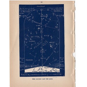 C. 1891 ESTRELLAS DE JULIO LITOGRAFÍA CELESTE • LITOGRAFÍA ORIGINAL DE ASTRONOMÍA ANTIGUA CARTA CELESTE - MAPA ORIENTAL DE JULIO