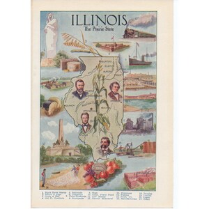 c. 1946 ILLINOIS KARTE - Original Vintage Druck der Vereinigten Staaten von Amerika - USA Druck - Prairie State