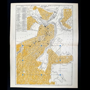 c. 1899 BOSTON • ANTIQUE MAP • original antique print • map of Massachusetts • Boston, ma map • city of Boston • United States map