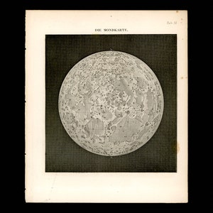 C. 1865 incisione LUNA PIENA - stampa astronomia antica - stampa lunare - mappa della luna - stampa cratere lunare - mappa lunare - mara e crateri