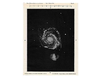 1910 年頃の「りょうけん座の渦巻星雲」の版画 - オリジナルのアンティーク天文学版画 - 狩猟犬の北の星座版画 • M 51