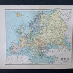 c. 1893  EUROPE map • original antique map • original antique print • map of Europe • color lithograph