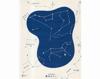 CONSTELLATION STAR MAP c. 1966 - impresión de astronomía vintage - impresión celeste azul - no 3 - constelaciones del norte