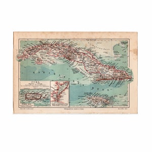 C. 1894 KARTE Lithographie - original vintage Landkarte - Landkarten der Welt • Peru / Südamerika • Westindien • Karibik • Havanna