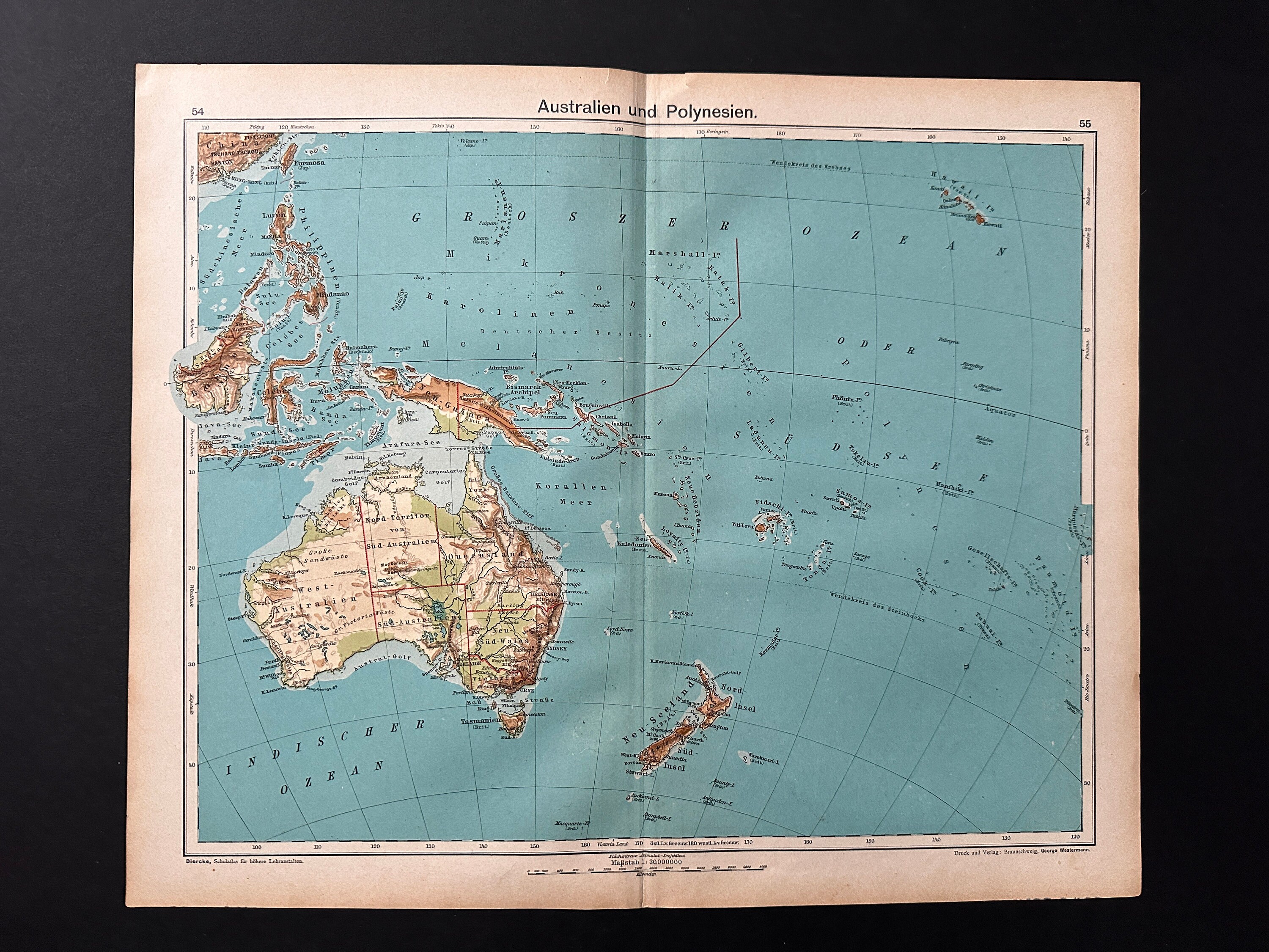 1908 年頃 オーストラリアとポリネシアの地図 • オリジナルの