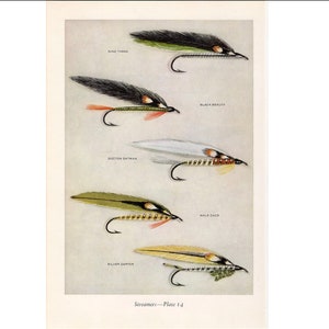 C. 1963 DRY FLIES Fly Fishing Lithographs Original Vintage Prints Fresh  Water Angling Trout Salmon Bass Fly Tying Set of 2 