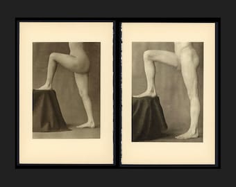 c. 1930 NUDES • LEGS lithographs • set of 2 original vintage prints • male & female nudes • human anatomy • Nude model • life drawing