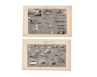 c.1880 Litografías de NUBES • conjunto de 2 grabados antiguos originales • grabado de meteorología • grabado del tiempo • formaciones de nubes • cirros, cúmulos...