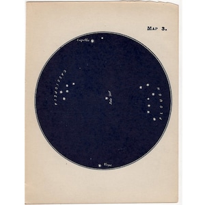 c. 1910 mini-sterrenbeeldfiguren originele antieke print van hemelse astronomie - kaart 3