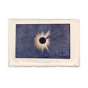 C. 1909 SOLAR ECLIPSE - original antique print - color lithograph - astronomy celestial - total eclipse of the sun August 1905 - the corona