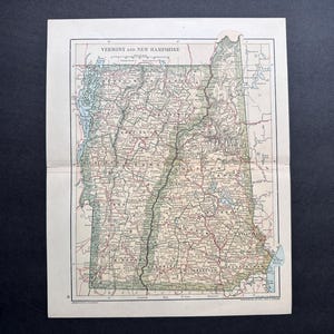 c. 1893 VERMONT & NEW HAMPSHIRE map - antique lithograph - United States of America - U.S.A. - old state map - New England map
