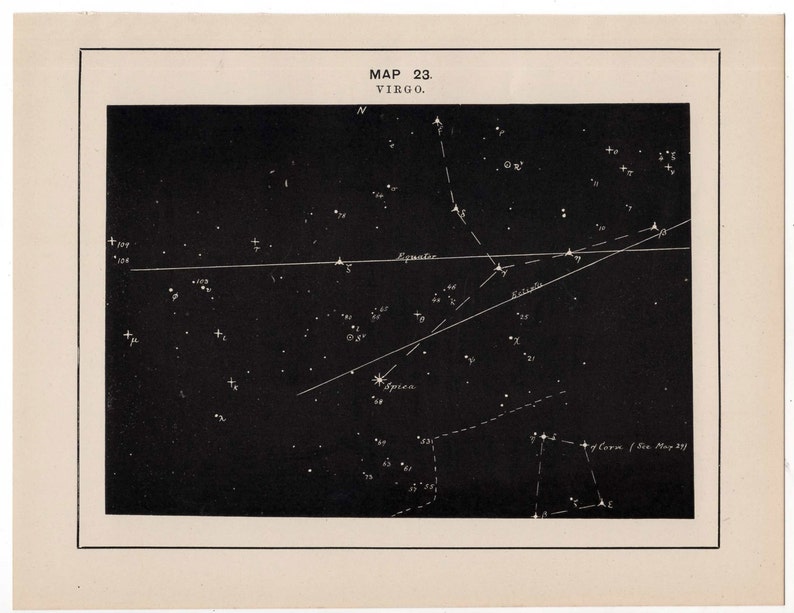 La Constellation Vierge 1891 Graphique à Imprimer Original Astronomie Antique Lithographie Carte étoile Céleste étoile Du Ciel Impression